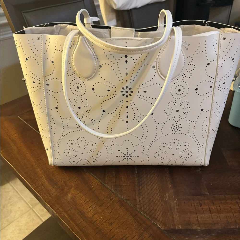 Rebecca Minkoff White Perforated studded Tote Bag NWT